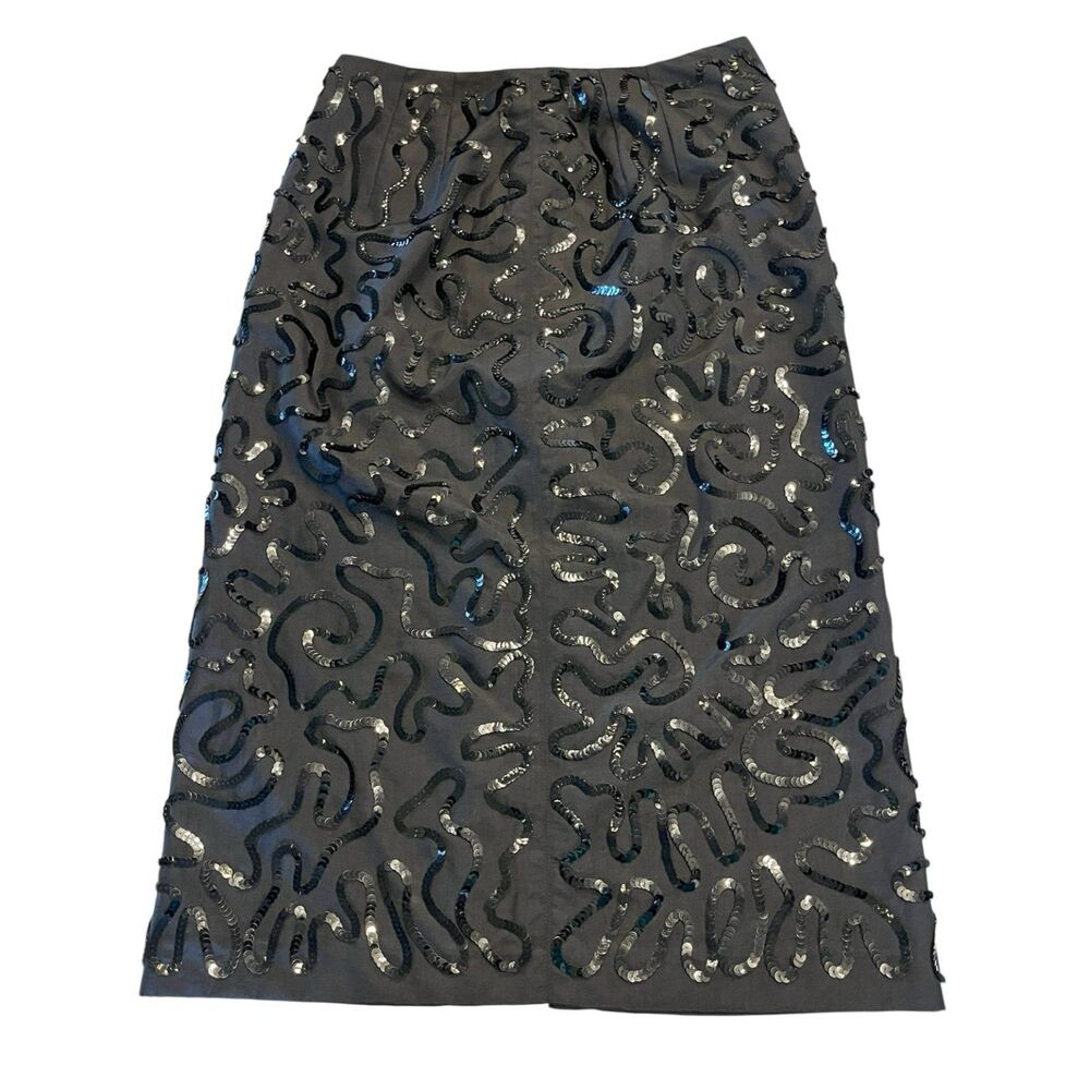 Talbots Petites Black Sequin Pencil Skirt Size 2 Evening Cocktail Party